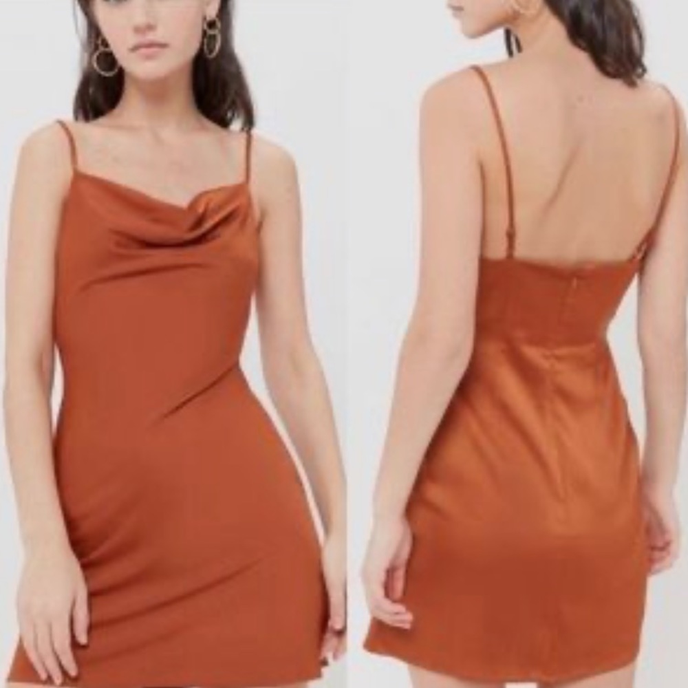 Urban Outfitters rust brown Mallory Cowl Neck Slip Dress
